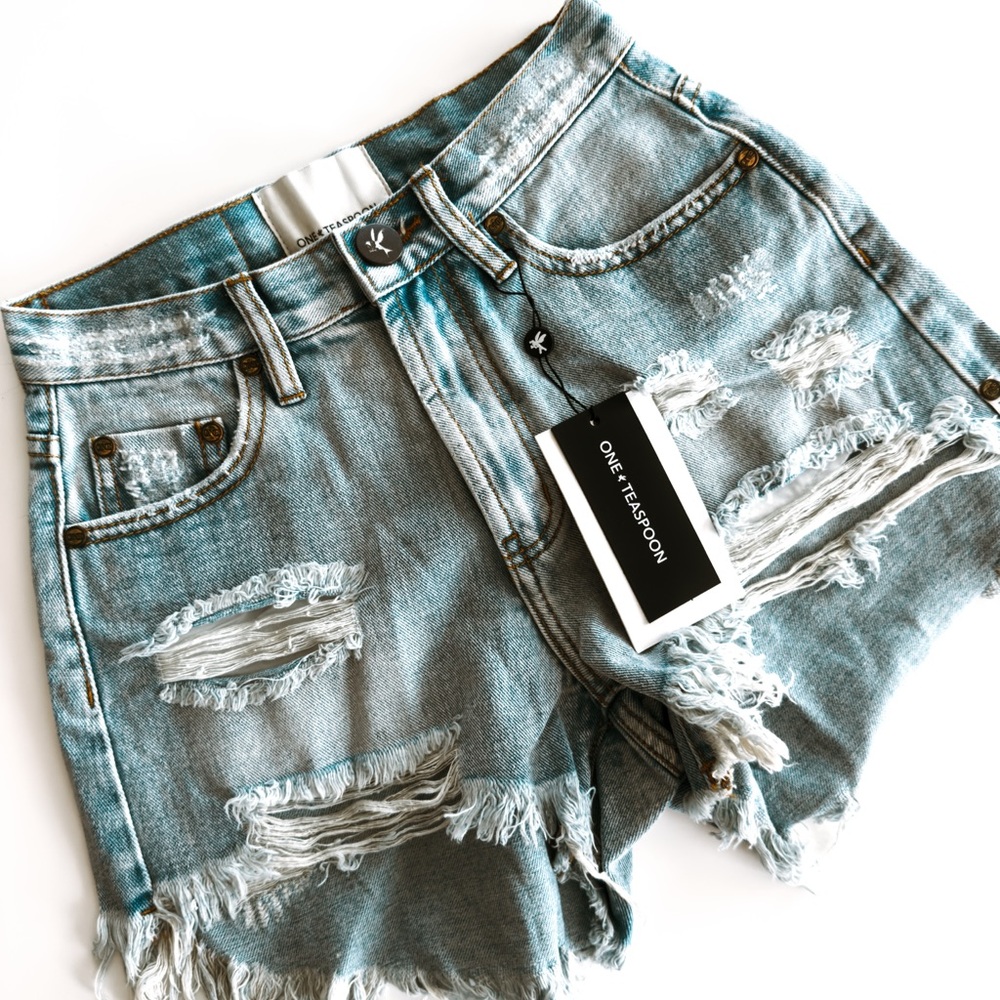 One Teaspoon Blue Distressed Jean Shorts